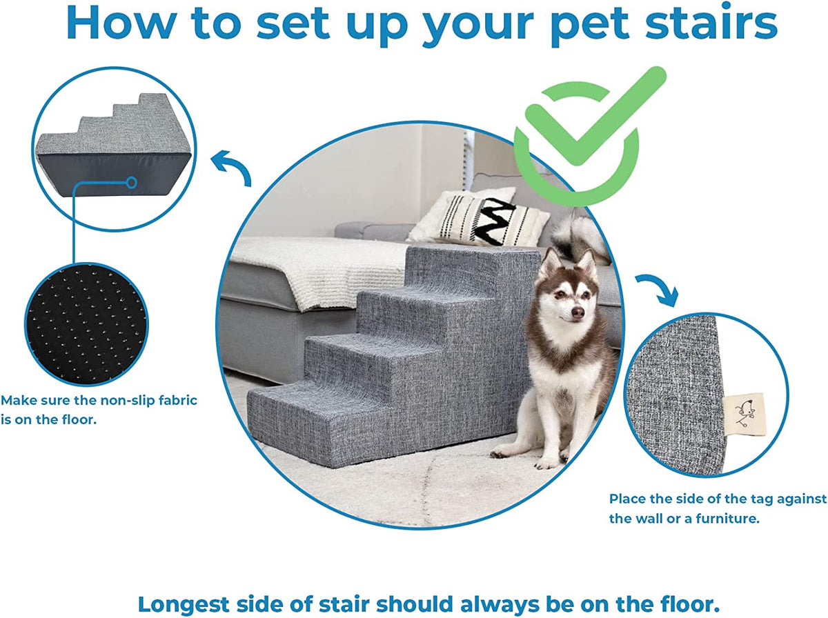 Foam Pet Stairs and Steps for Small Dogs and Cats - Non-Slip Indoor Support, Foldable 3-Step Design, No Assembly Required