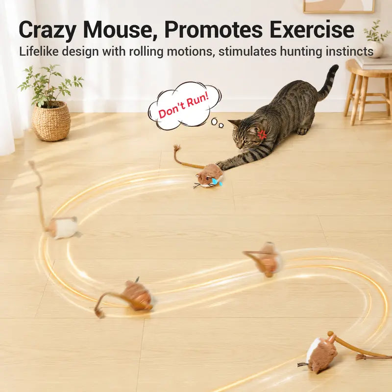 Potaroma Smart Rolling Plush Mouse Cat Toy - Automatic Motion-Activated Interactive Device, Rechargeable for Enhanced Playtime for Indoor Cats and Kittens