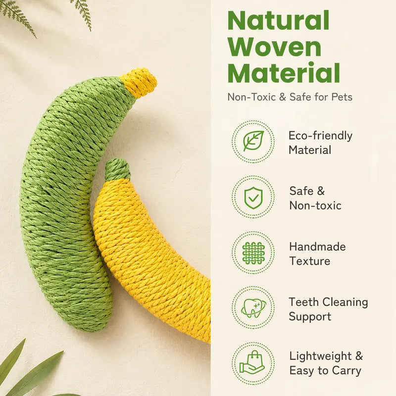 Sisal Fruit Interactive Cat Chewing Toy - 40G, Portable Banana Design for Biting, Batting, and Scratching, Ideal for Indoor Play (Yellow/Green)