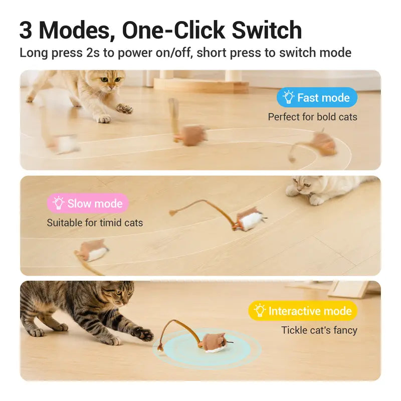 Potaroma Smart Rolling Plush Mouse Cat Toy - Automatic Motion-Activated Interactive Device, Rechargeable for Enhanced Playtime for Indoor Cats and Kittens