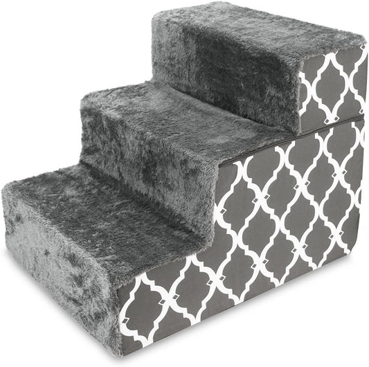 Foam Pet Stairs and Steps for Small Dogs and Cats - Non-Slip Indoor Support, Foldable 3-Step Design, No Assembly Required
