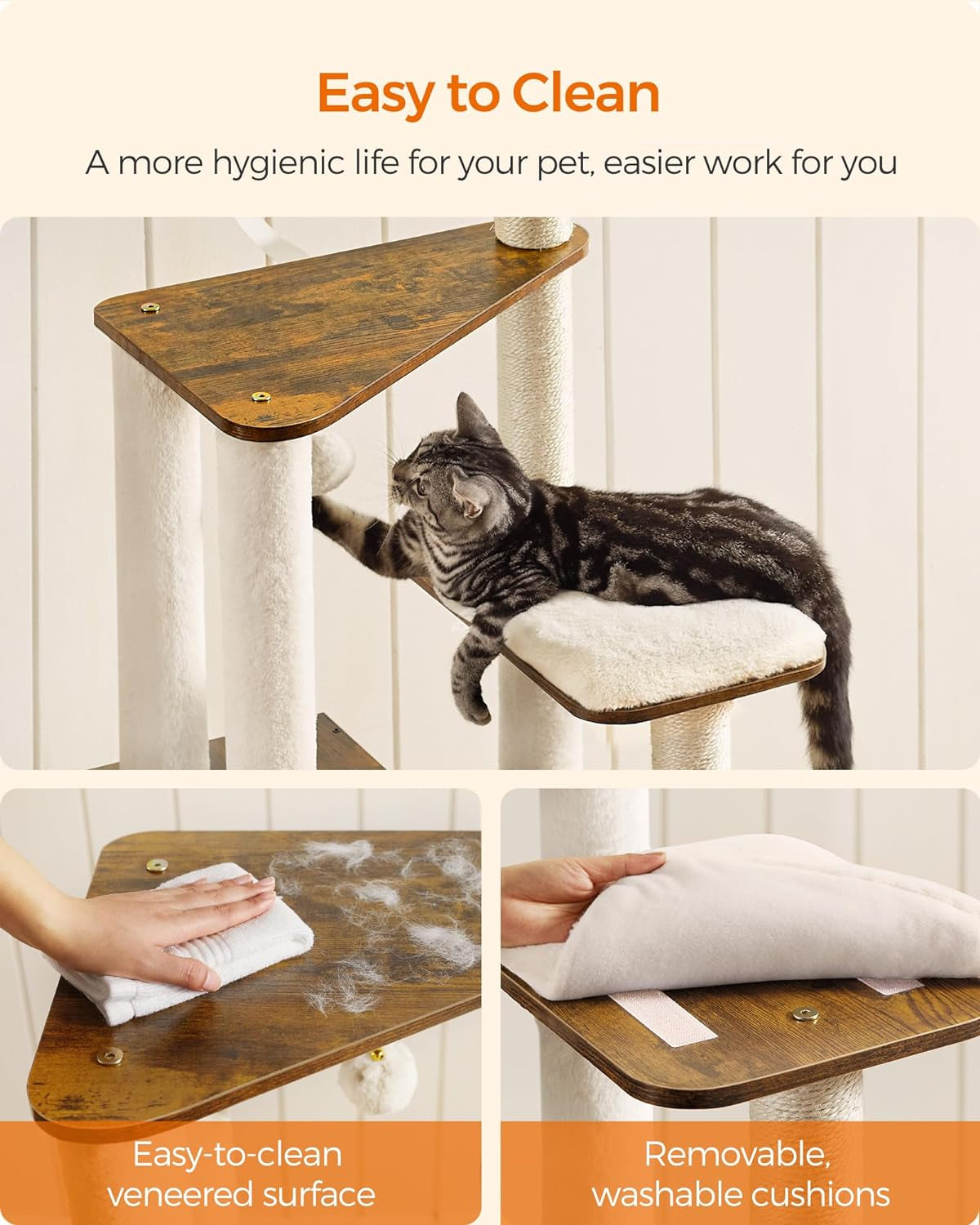 Multi-Level Cat Tree Tower, 64.6 Inches with Five Scratching Posts