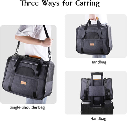 Portable Cat Carrier Bag - Airline Approved Soft-Sided Pet Transport for Cats and Small Dogs with Shoulder Strap, Removable Mat, and Pet Bowl