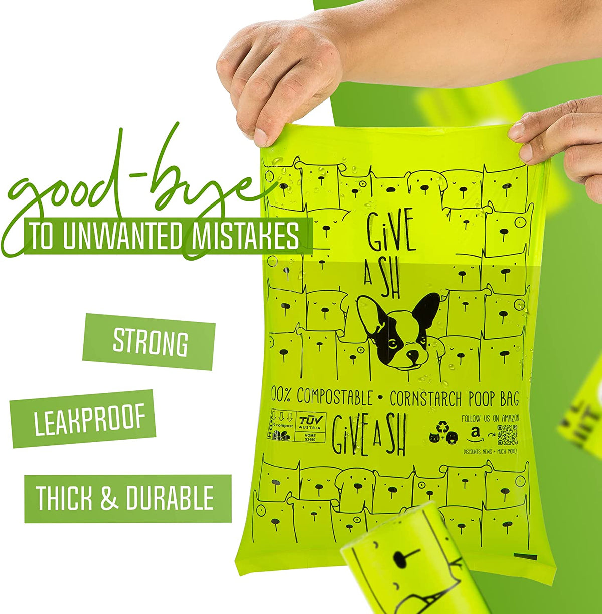 Home Compostable Dog Waste Bags - 100% Certified, 10% Donated to Charity, ASTM D6400 & EN 13432 Compliant - 240 Plant-Based Bags (16 Rolls)