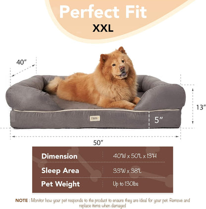 Orthopedic Memory Foam Dog Bed with Water-Resistant Cover and Non-Slip Base, 50" x 40" x 13", Chester Grey