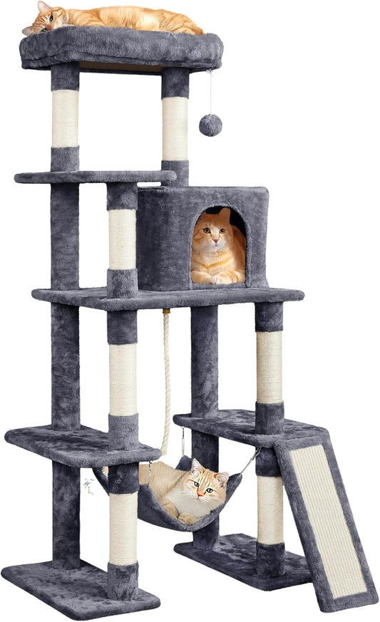54-Inch Multi-Level Cat Tree Tower with Condo and Hammock for Large Cats