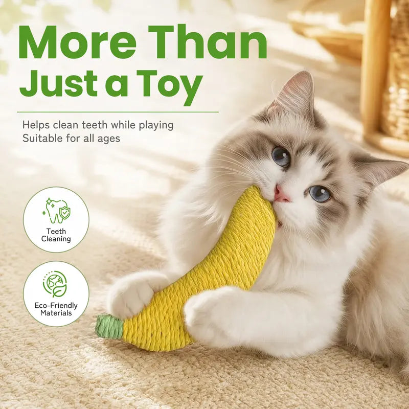 Sisal Fruit Interactive Cat Chewing Toy - 40G, Portable Banana Design for Biting, Batting, and Scratching, Ideal for Indoor Play (Yellow/Green)