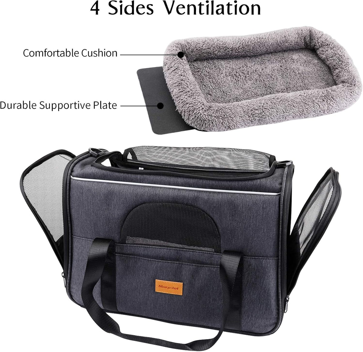 Portable Cat Carrier Bag - Airline Approved Soft-Sided Pet Transport for Cats and Small Dogs with Shoulder Strap, Removable Mat, and Pet Bowl