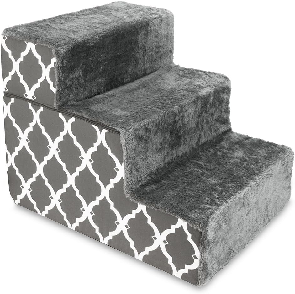 Foam Pet Stairs and Steps for Small Dogs and Cats - Non-Slip Indoor Support, Foldable 3-Step Design, No Assembly Required