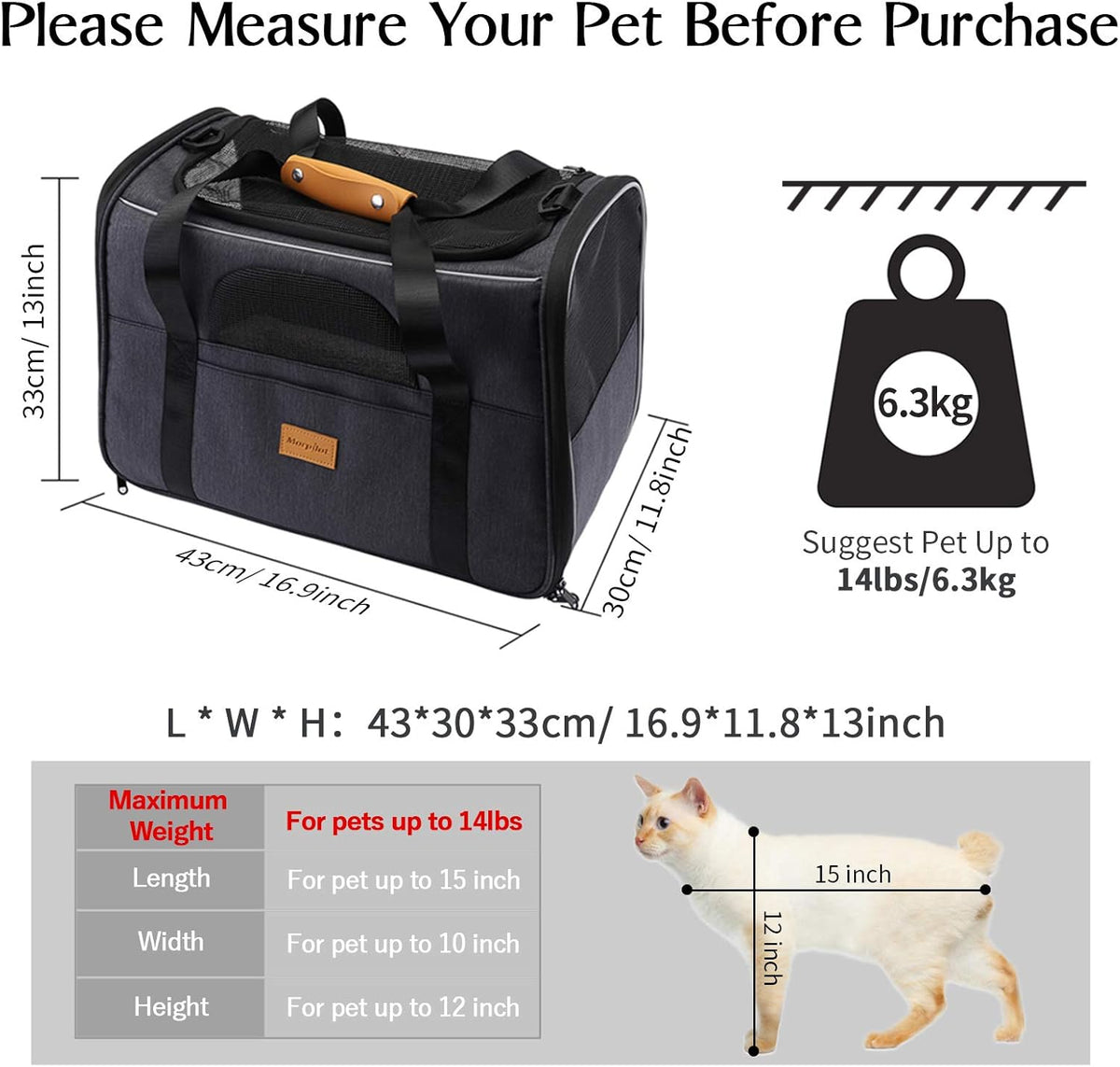 Portable Cat Carrier Bag - Airline Approved Soft-Sided Pet Transport for Cats and Small Dogs with Shoulder Strap, Removable Mat, and Pet Bowl
