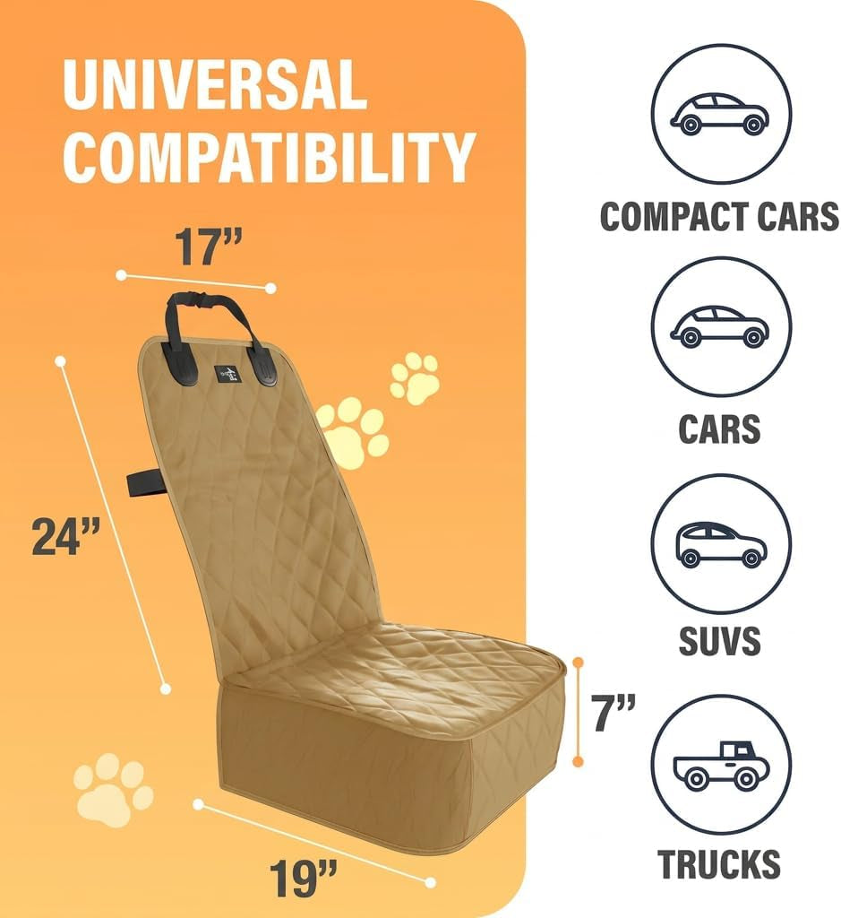Waterproof Dog Car Seat Cover - Front Seat Protector for SUVs, Trucks, and Sedans - Universal Fit Pet Safety Travel System in Beige