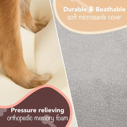 Orthopedic Memory Foam Dog Bed with Water-Resistant Cover and Non-Slip Base, 50" x 40" x 13", Chester Grey