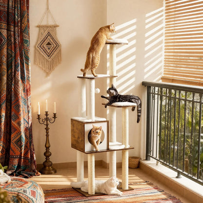 Multi-Level Cat Tree Tower, 64.6 Inches with Five Scratching Posts