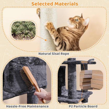 54-Inch Multi-Level Cat Tree Tower with Condo and Hammock for Large Cats