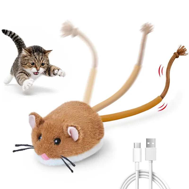 Potaroma Smart Rolling Plush Mouse Cat Toy - Automatic Motion-Activated Interactive Device, Rechargeable for Enhanced Playtime for Indoor Cats and Kittens