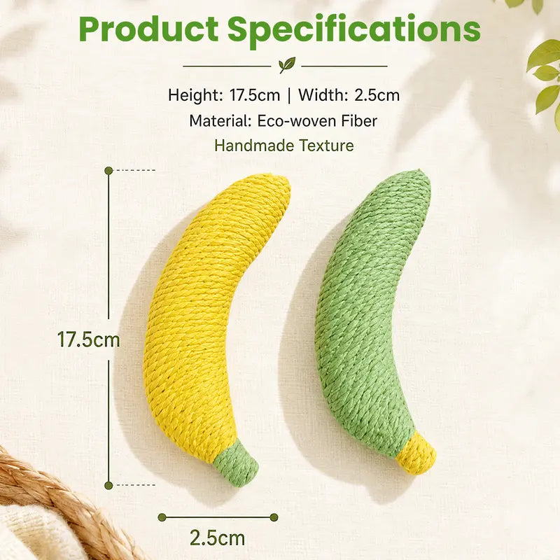 Sisal Fruit Interactive Cat Chewing Toy - 40G, Portable Banana Design for Biting, Batting, and Scratching, Ideal for Indoor Play (Yellow/Green)