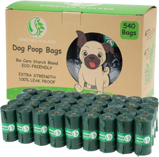 Premium Extra Thick Dog Waste Bags - 540 Count, 100% Leak Proof, Deep Green