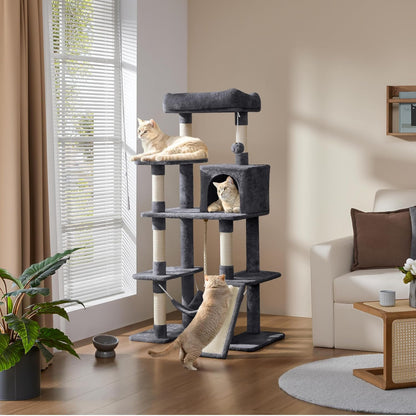 54-Inch Multi-Level Cat Tree Tower with Condo and Hammock for Large Cats