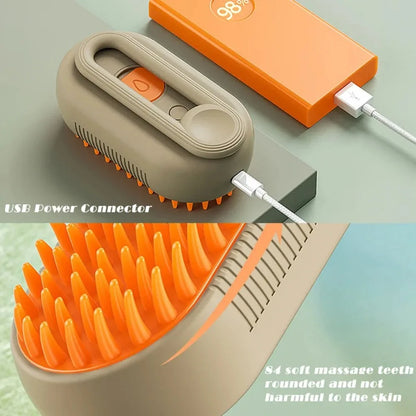 3-in-1 Electric Pet Grooming Tool: Steamy Brush with Sprayer for Massage and Shedding Control for Cats and Dogs