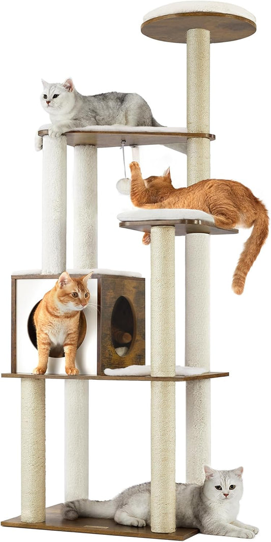 Multi-Level Cat Tree Tower, 64.6 Inches with Five Scratching Posts
