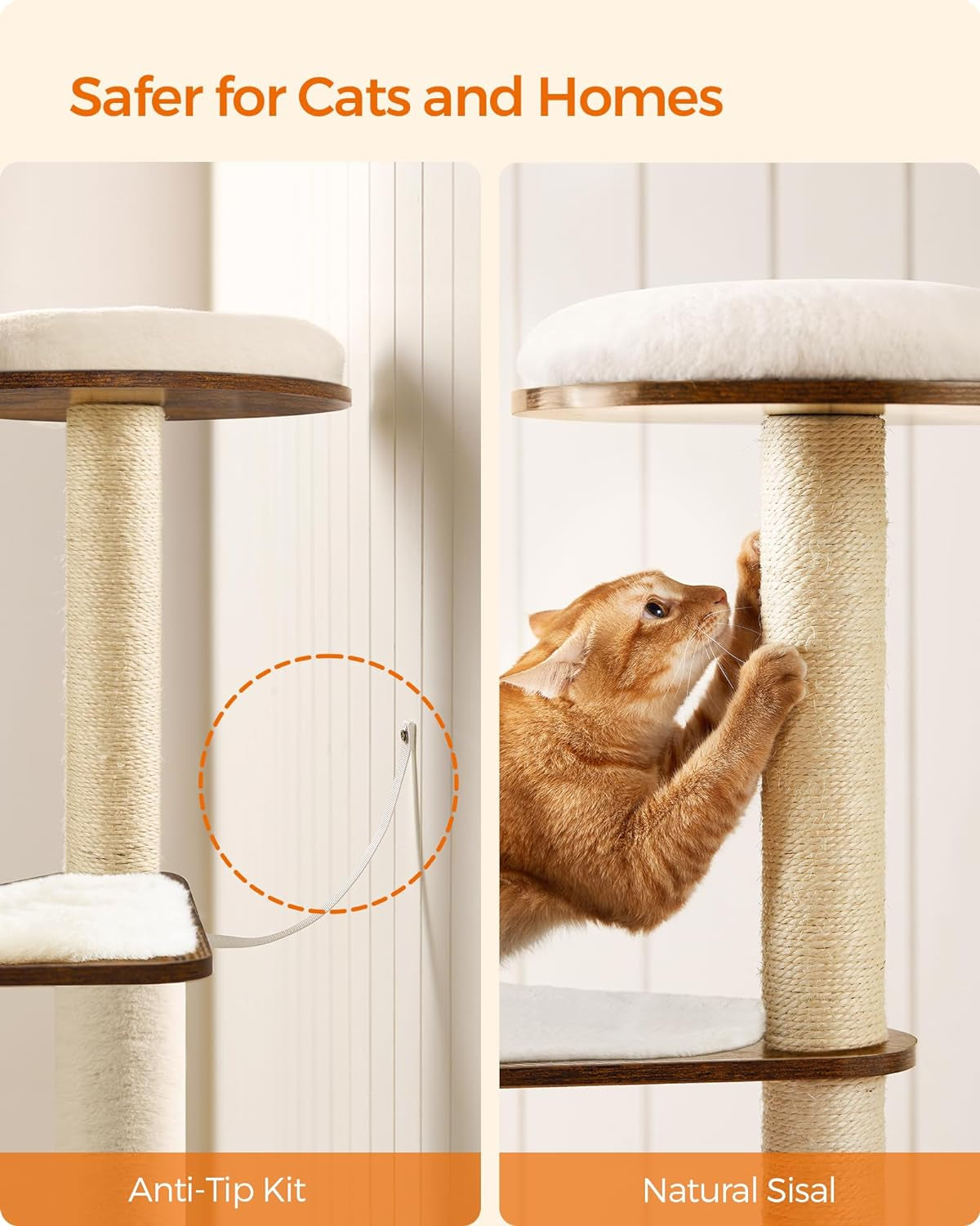 Multi-Level Cat Tree Tower, 64.6 Inches with Five Scratching Posts