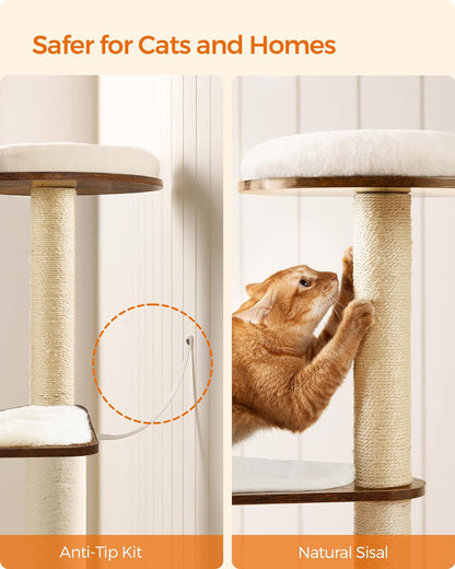 Multi-Level Cat Tree Tower, 64.6 Inches with Five Scratching Posts