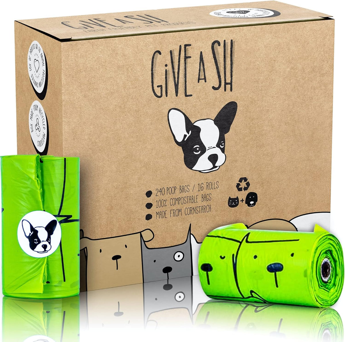 Home Compostable Dog Waste Bags - 100% Certified, 10% Donated to Charity, ASTM D6400 & EN 13432 Compliant - 240 Plant-Based Bags (16 Rolls)