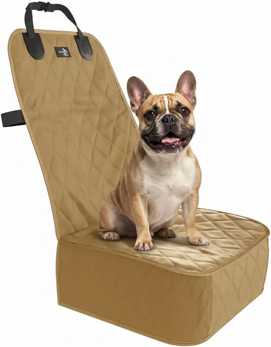 Waterproof Dog Car Seat Cover - Front Seat Protector for SUVs, Trucks, and Sedans - Universal Fit Pet Safety Travel System in Beige