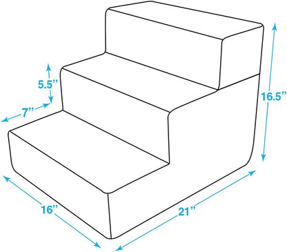 Foam Pet Stairs and Steps for Small Dogs and Cats - Non-Slip Indoor Support, Foldable 3-Step Design, No Assembly Required