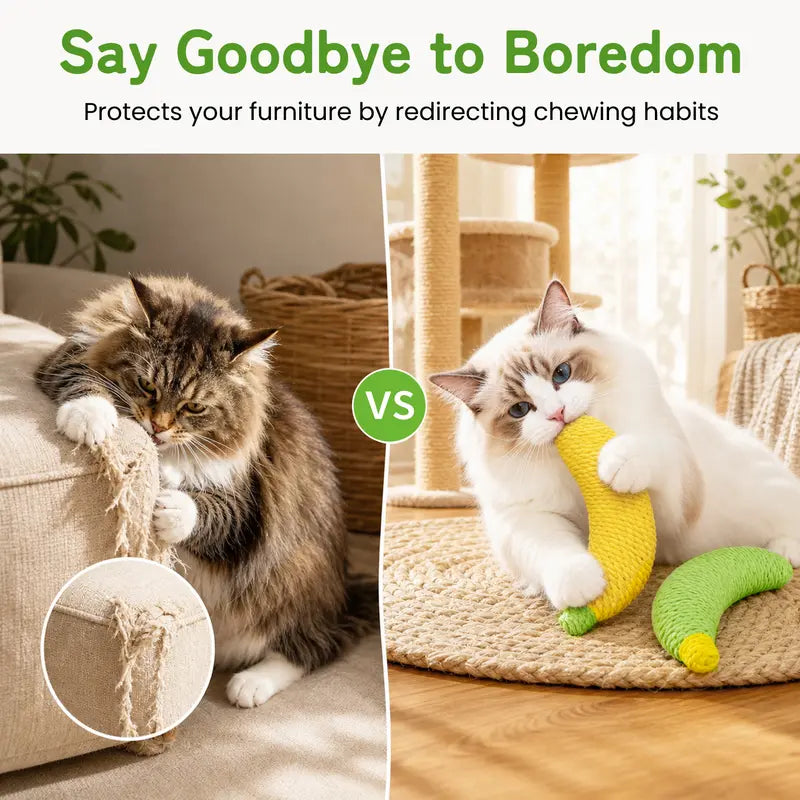 Sisal Fruit Interactive Cat Chewing Toy - 40G, Portable Banana Design for Biting, Batting, and Scratching, Ideal for Indoor Play (Yellow/Green)