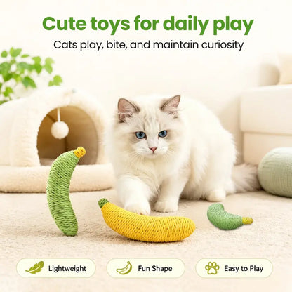 Sisal Fruit Interactive Cat Chewing Toy - 40G, Portable Banana Design for Biting, Batting, and Scratching, Ideal for Indoor Play (Yellow/Green)