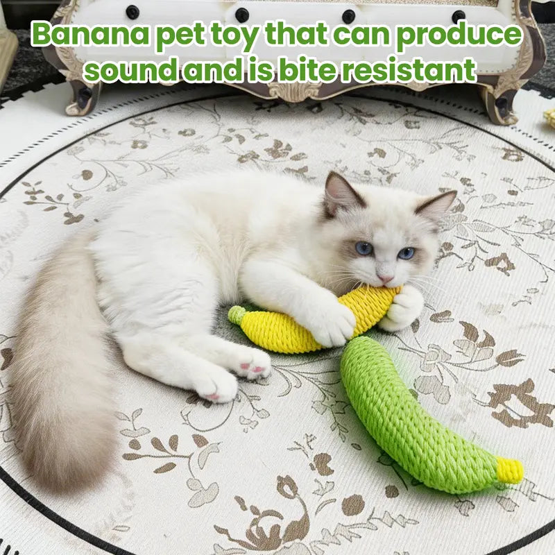 Sisal Fruit Interactive Cat Chewing Toy - 40G, Portable Banana Design for Biting, Batting, and Scratching, Ideal for Indoor Play (Yellow/Green)