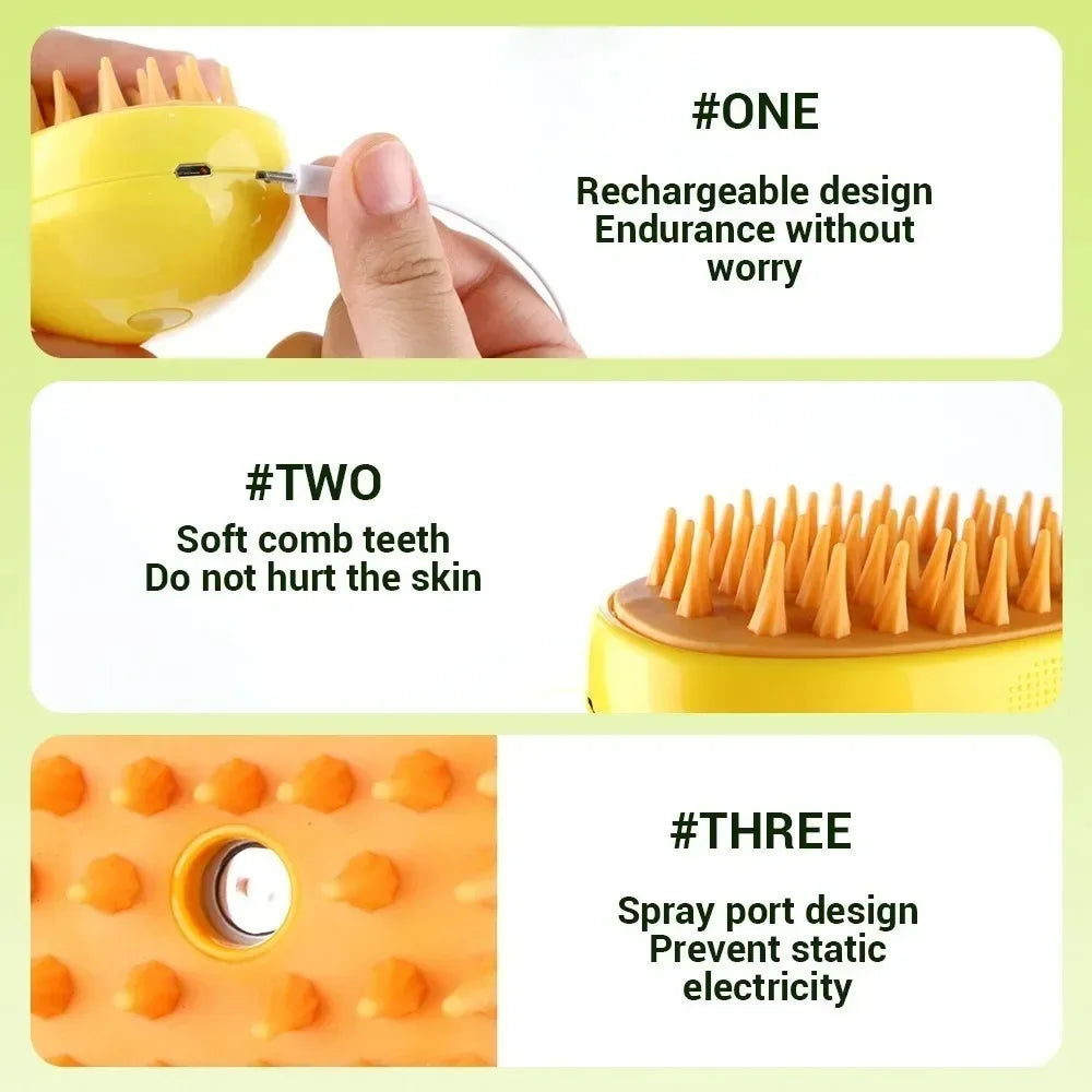 3-in-1 Electric Pet Grooming Tool: Steamy Brush with Sprayer for Massage and Shedding Control for Cats and Dogs