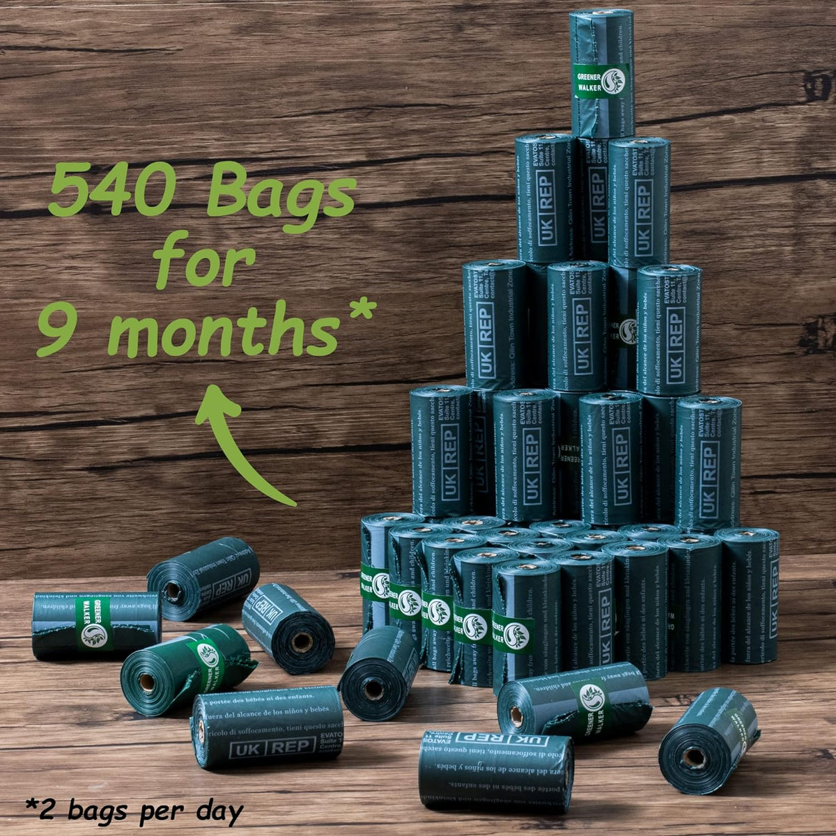 Premium Extra Thick Dog Waste Bags - 540 Count, 100% Leak Proof, Deep Green