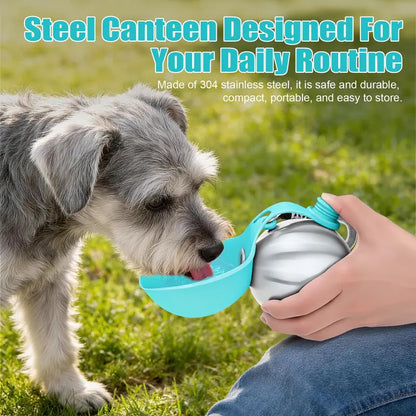 Lumikata 2-in-1 Portable Dog Water Bottle - 10oz Stainless Steel with Silicone Foldable Bowl, Leak-Proof Design for Small Dogs, Ideal for Walking and Feeding