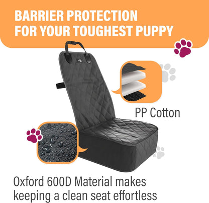 Waterproof Dog Car Seat Cover - Front Seat Protector for SUVs, Trucks, and Sedans - Universal Fit Pet Safety Travel System in Beige