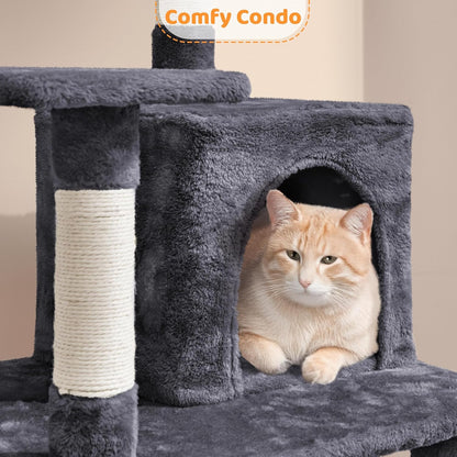 54-Inch Multi-Level Cat Tree Tower with Condo and Hammock for Large Cats